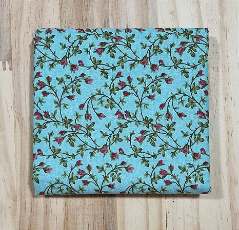 TECIDO AZUL MINI ROSAS