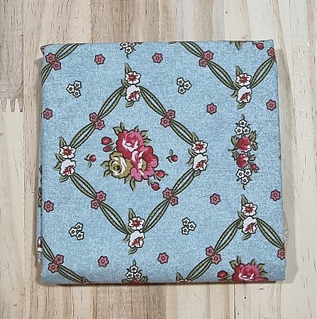 TECIDO FUNDO AZUL FLORAL