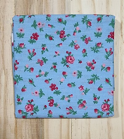 TECIDO FUNDO AZUL FLORAL MINI FLORES