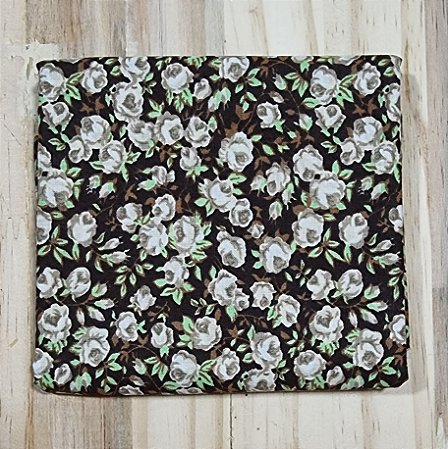 TECIDO ESTAMPA FLORAL FUNDO MARRON