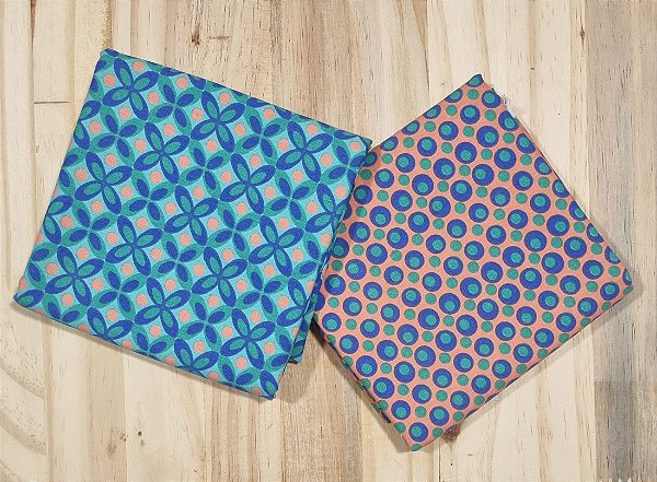 KIT TECIDO ESTAMPADO LARANJA/AZUL/VERDE