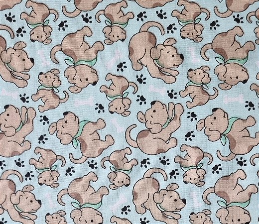 TECIDO TRICOLINE CACHORRINHO  FUNDO VERDE ÁGUA - 50CM