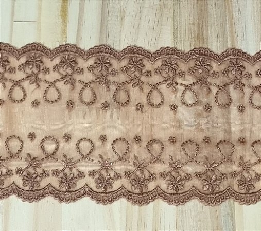 RENDA DE TULE BORDADA MARRON  12 CM - 1 metro
