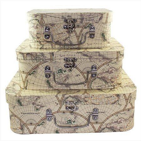 KIT MALETA 3 PECAS -  MAPA VINTAGE