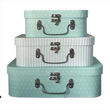 KIT MALETA 3 PEÇAS -   POÁ COM LISTRA VERDE CLARO