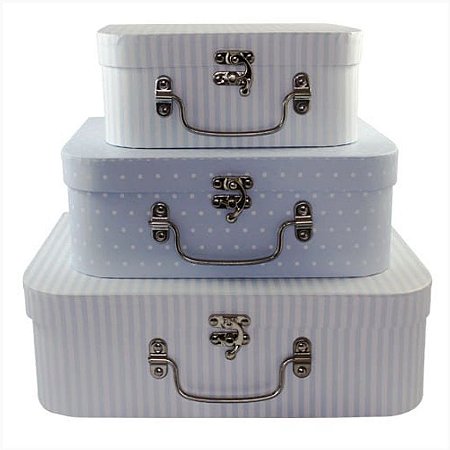 KIT MALETA 3 PEÇAS  - POÁ COM LISTRA AZUL CLARO