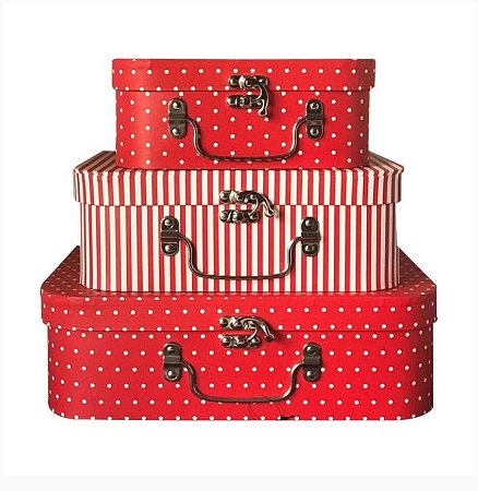 KIT MALETA 3 PEÇAS -  POÁ COM LISTRA VERMELHO