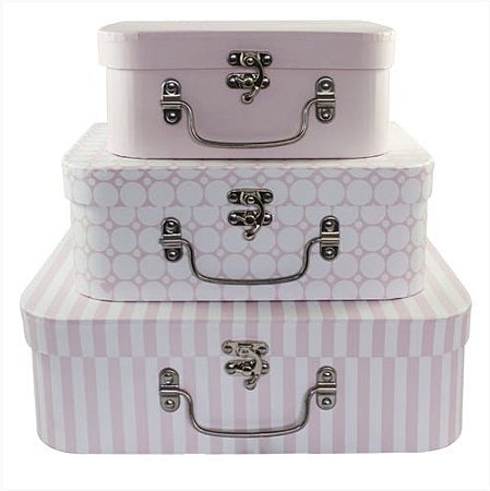 KIT MALETA 3 PEÇAS - POÁ COM LISTRA/BOLAS/ LISA ROSA