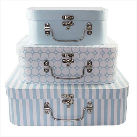 KIT MALETAS 3 LISTRAS/BOLAS/LISA AZUL BEBÊ