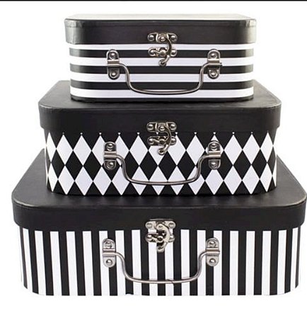 KIT  MALETAS 3 PEÇAS -  LISTRAS/ LOSANGO - COR PRETO