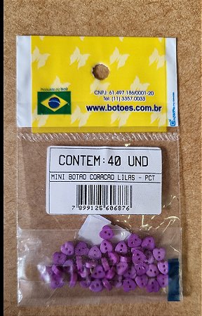 MINI BOTÃO  CORAÇÃO LILÁS - 40 UNIDADES