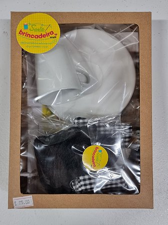 KIT MATERIAL - PENDURADOR DE TESOURA E ALFINETEIRO XÍCARA -  PRETO  E BRANCO