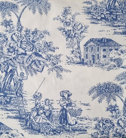 TECIDO TRICOLINE TOULE DE JOUY -  AZUL