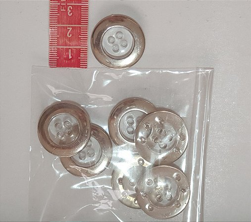 BOTÃO TRANSPARENTE COM PRATA- PACOTE COM 6 UNIDADES