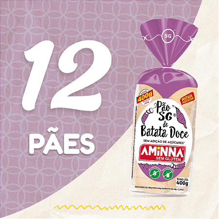 Kit com 12 Pães Aminna sem Glúten, sem Açúcar, Batata Doce, 400g - ID: 154