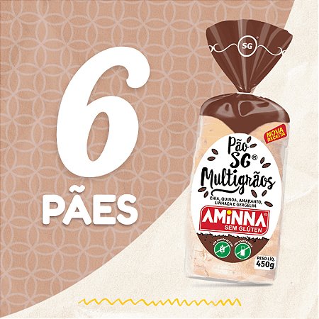 Kit com 6 Pães Aminna sem Glúten Multigrãos, 450g - ID: 174