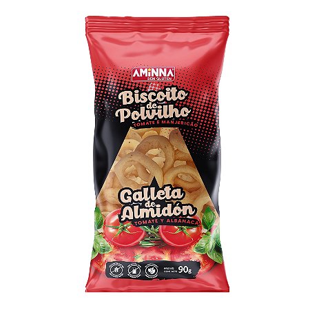 Biscoito de Polvilho Sem Glúten, Vegano com Tomate e Manjericão Aminna, 90g