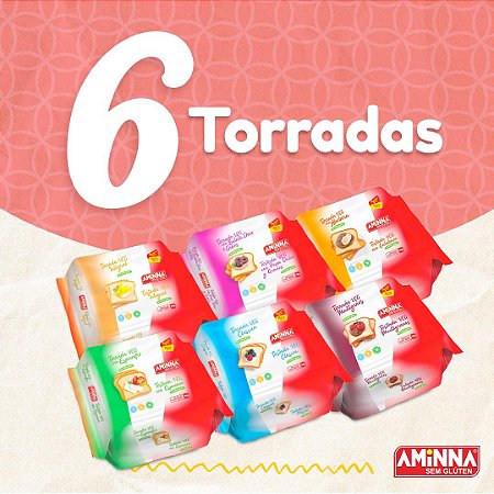 Kit Degustação com 6 Torradas VEG SG® Sem Glúten Aminna, 90g