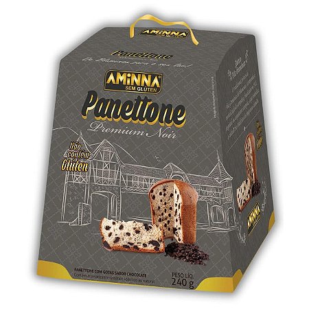 BW Panettone Premium Noir, com Gotas Sabor Chocolate, Sem Glúten Aminna, 240g - ID: 220