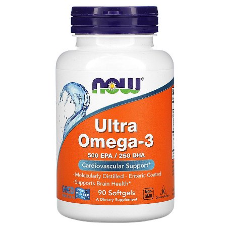 Ultra Ômega 3 Now Foods - 90 softgels de 1000 mg com 500 mg de EPA e 250 mg de DHA