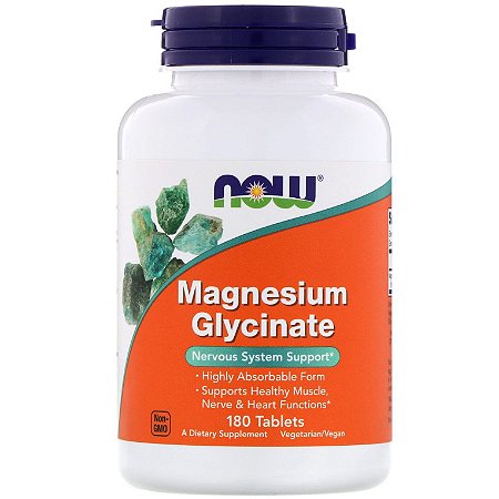 Glicinato de Magnésio (Magnesium Glycinate) Now Foods - 180 tabletes