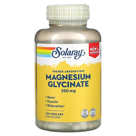 Glicinato de Magnésio (Magnesium Glycinate) Solaray - 120 cápsulas (dose de 350 mg)