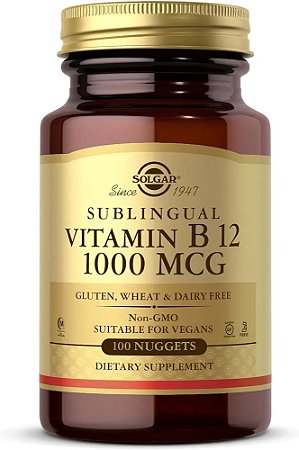 Vitamina B12 Cianocobalamina Solgar Sublingual - 100 nuggets de 1000 mcg