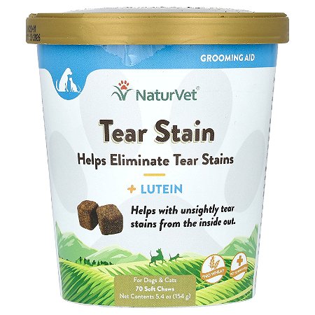 Tear Stain Luteína Naturvet - Tira Manchas Lacrimais de Cães e Gatos - 70 Petiscos Soft Chews - 154 gramas