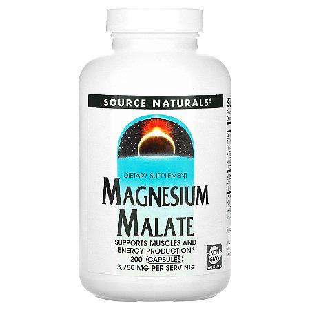 Malato de Magnésio Source Naturals - 200 cápsulas (3750 mg por dose de 6 cápsulas)