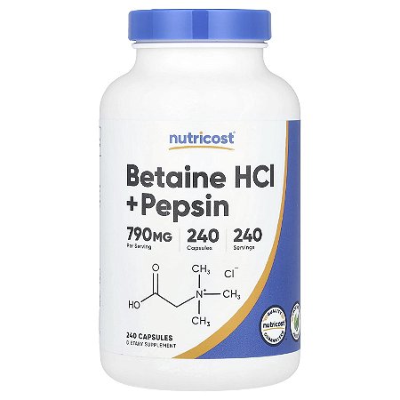Betaína HCL e Pepsina Nutricost - 240 cápsulas de 790 mg