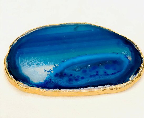 Porta copos - quartzo azul com banho dourado 4 unidades