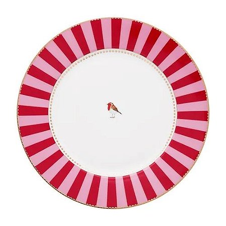 Prato de Jantar Vermelho Stripes - Love Birds