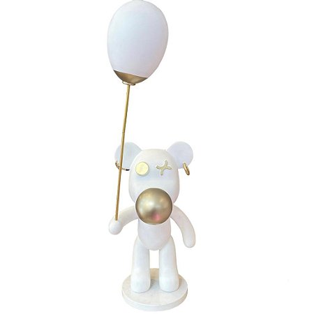 Escultura em Resina Urso com Balão Branco