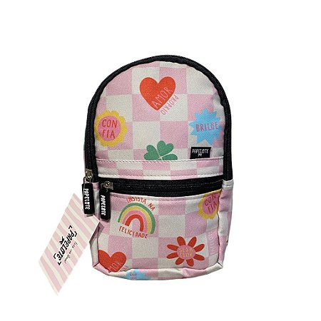 Estojo Mochila Xadrez Rosa