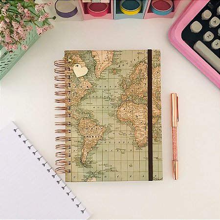CADERNO WIRE-O REPOSICIONÁVEL MAPA MUNDI