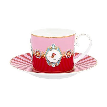 Xícara de Chá Medallion Rosa/Vermelho - Love Birds