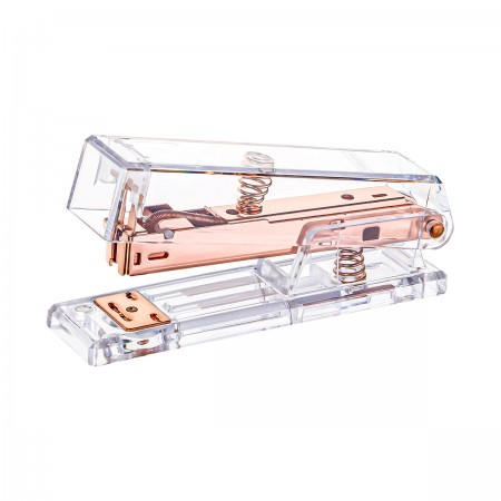 Grampeador de Mesa Transparente Ouro Rose