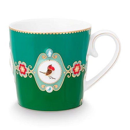 Caneca Grande Medallion Esmeralda/Verde Love Birds - Pip Studio