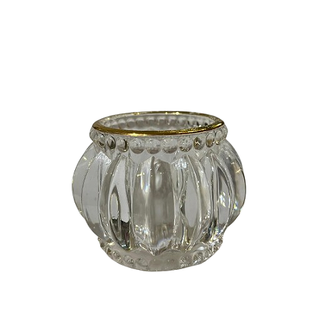 Mini Castiçal de vidro Transparente com Borda Dourada