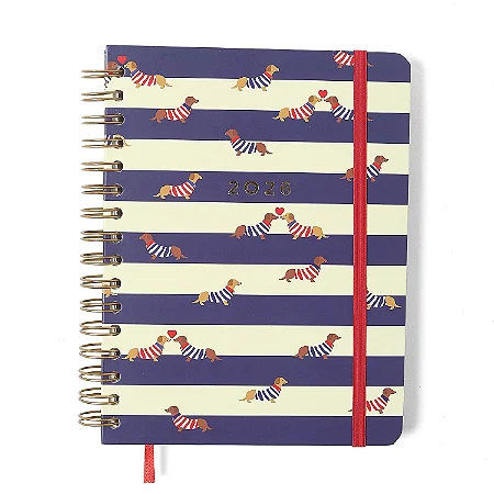 Agenda Planner Wire-o 2026 Praia Semanal Notas c/ Divisórias A5 Cachorros/Cicero