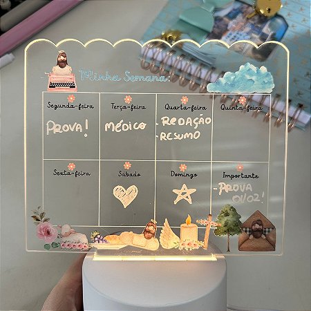 Luminária com Caneta Branca Planejamento Semanal Devocional