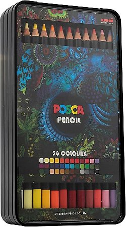 Lápis de Cor Profissional Posca, Uni-Ball, Multicor, Estojo com 36 cores