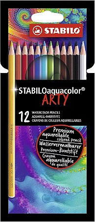 Lápis de Cor Aquarelável – STABILO Aquacolor ARTY – Estojo com 12 Cores