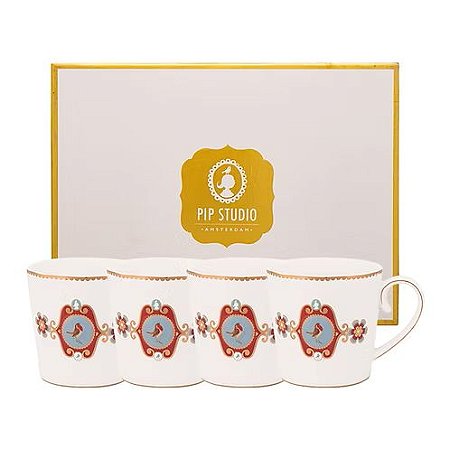 Set/4 Caneca Grande Branco - Love Birds