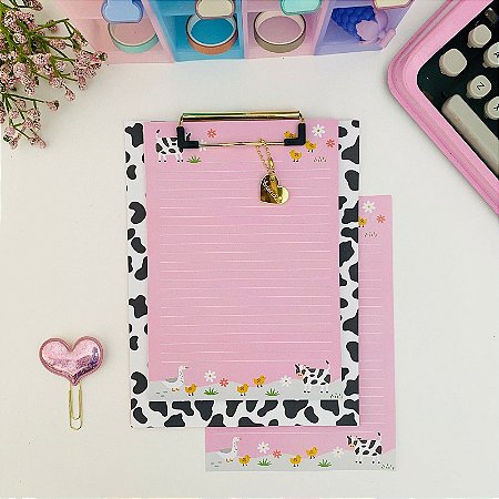 Prancheta Estampada A5 com 30 Folhas Decoradas – Vaquinha