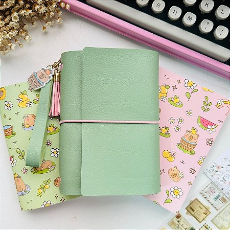 Caderno com Capa em Tecido com 2 Cadernetas Pontilhadas – Capivaras