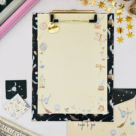 Prancheta Estampada A5 + 30 Folhas Decoradas – Magia
