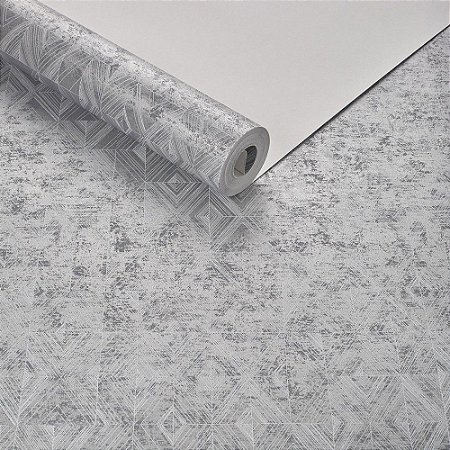 Papel De Parede Importado Geometrico Textura Prata