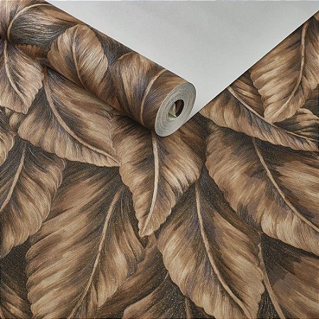 Papel De Parede Lavável Texturizado Folhagem Tropical Marrom