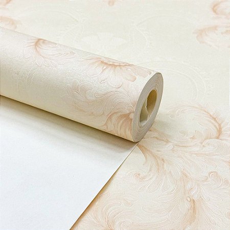 Papel De Parede Importado Off White Arabesco Rosa